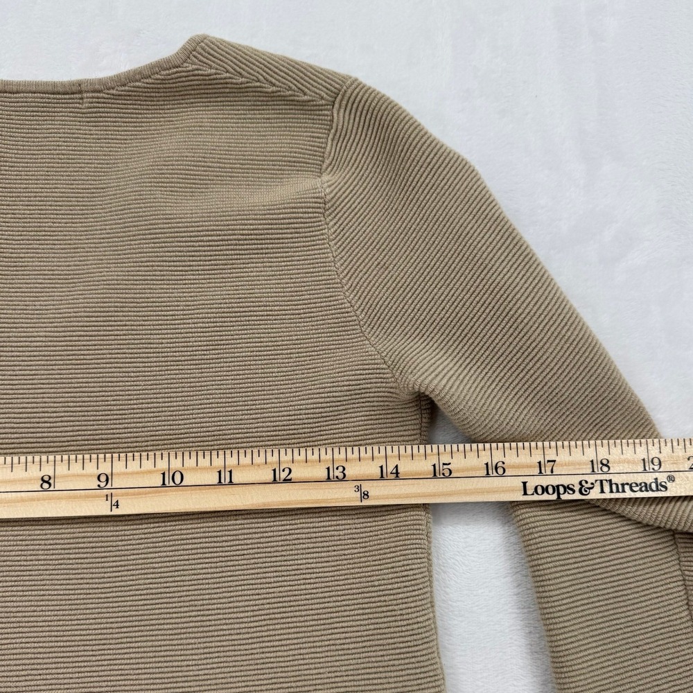 Womens Uniqlo Ribbed 3D Knit V-Neck Sweater XS Tan Beige Long Sleeve - Picture 4 of 8